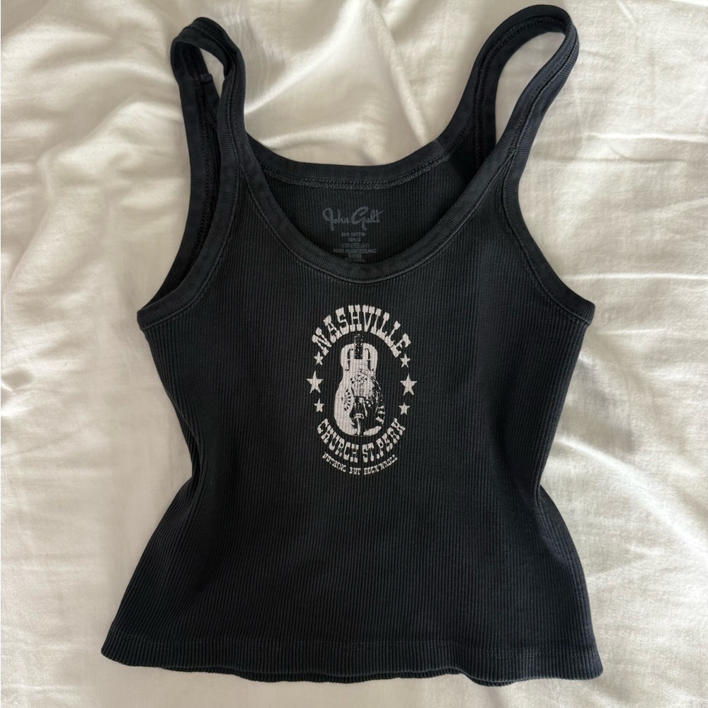 John Galt Brandy Melville Nashville Graphic Black Tank Top